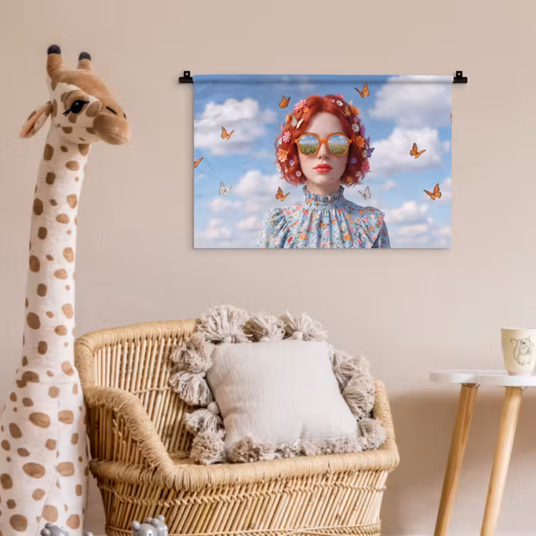 Vrouw - Bloemen - Zomer - Portret - Kleurrijk Wandkleed katoen klein -wsfeer5_kind
