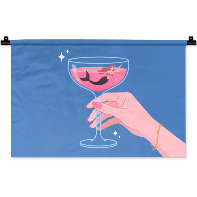 Vrouw - Glas - Abstract - Roze - Blauw Wandkleed katoen klein -zz3d