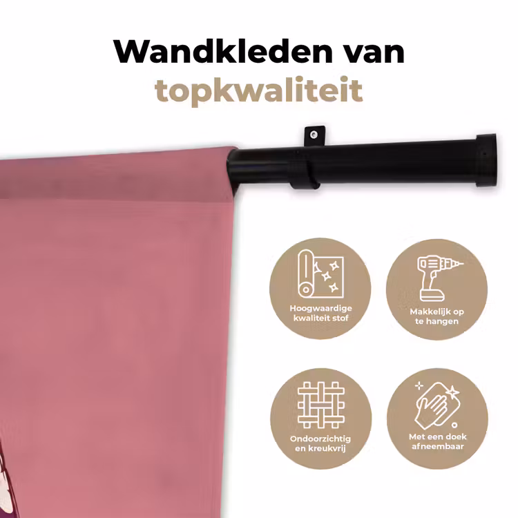 Vrouw - Hoed - Portret - Illustratie - Roze Wandkleed katoen klein -sfeer2