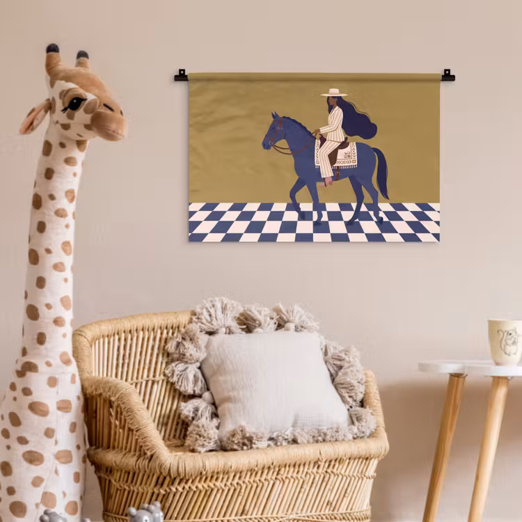 Vrouw - Paard - Rijden - Modern - Abstract Wandkleed katoen klein -wsfeer5_kind