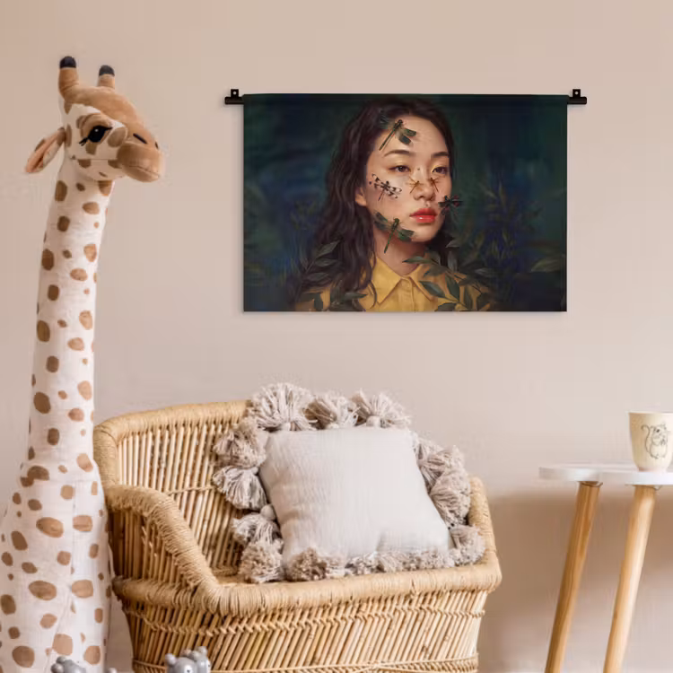 Vrouw - Insecten - Natuur - Portret - Groen Wandkleed katoen klein -wsfeer5_kind