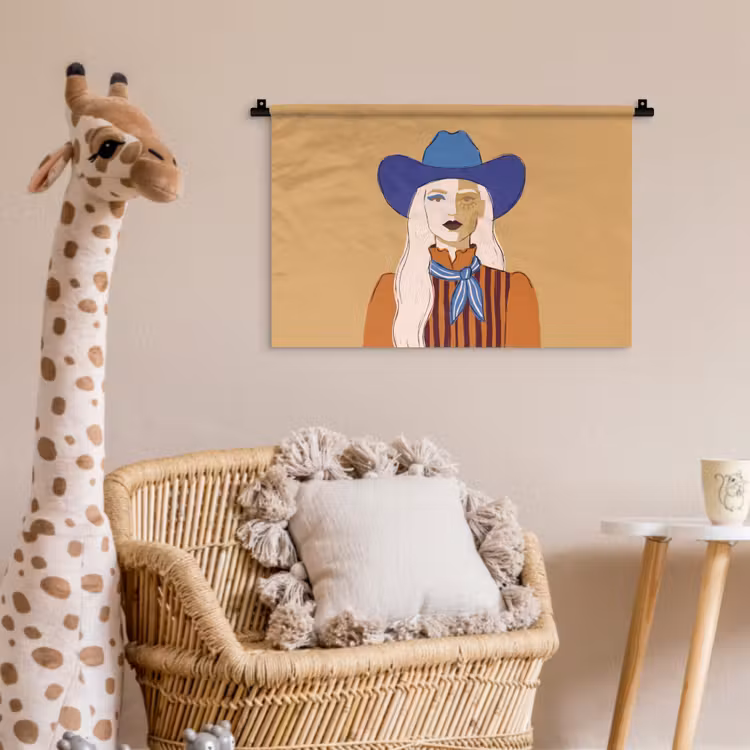 Vrouw - Portret - Abstract - Kleurrijk - Modern Wandkleed katoen klein -wsfeer5_kind