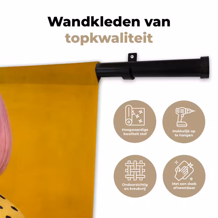 Vrouw - Portret - Abstract - Kleurrijk - Geel Wandkleed katoen klein -sfeer2