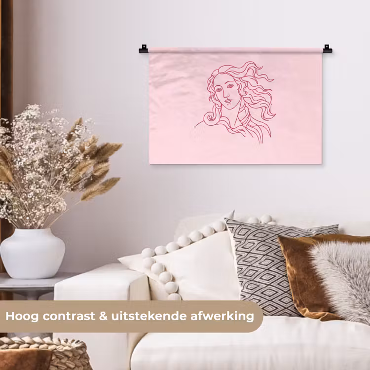 Vrouw - Portret - Klassiek - Line-art - Roze Wandkleed katoen klein -sfeer1