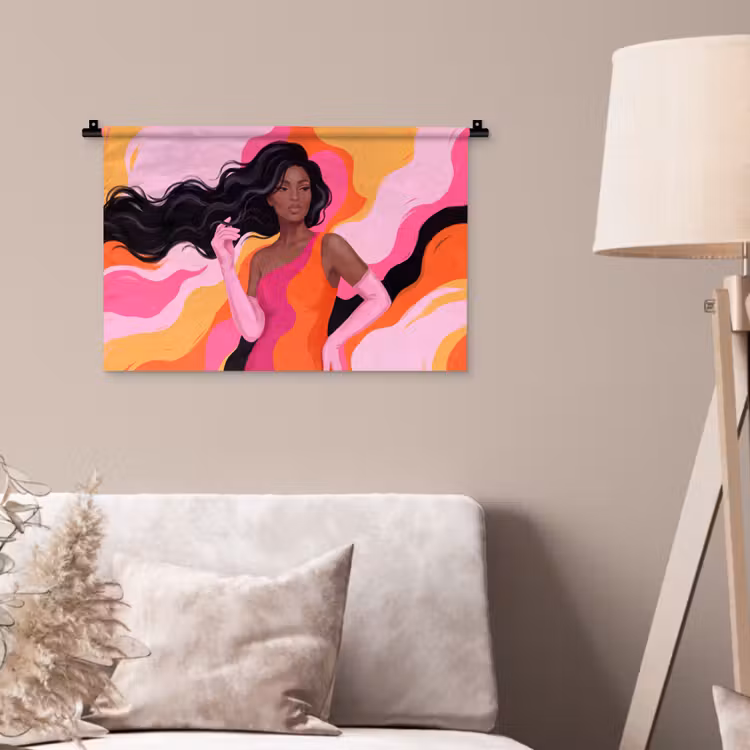 Vrouw - Portret - Kleurrijk - Modern - Kunst Wandkleed katoen klein -sfeer4