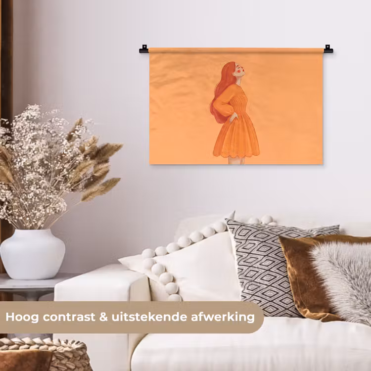 Vrouw - Profiel - Mensen - Modern - Oranje Wandkleed katoen klein -sfeer1