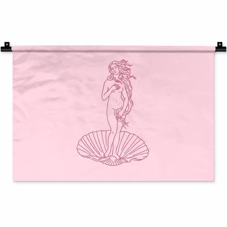 Vrouw - Schelp - Kunst - Lijntekening - Roze Wandkleed katoen klein -zz3d