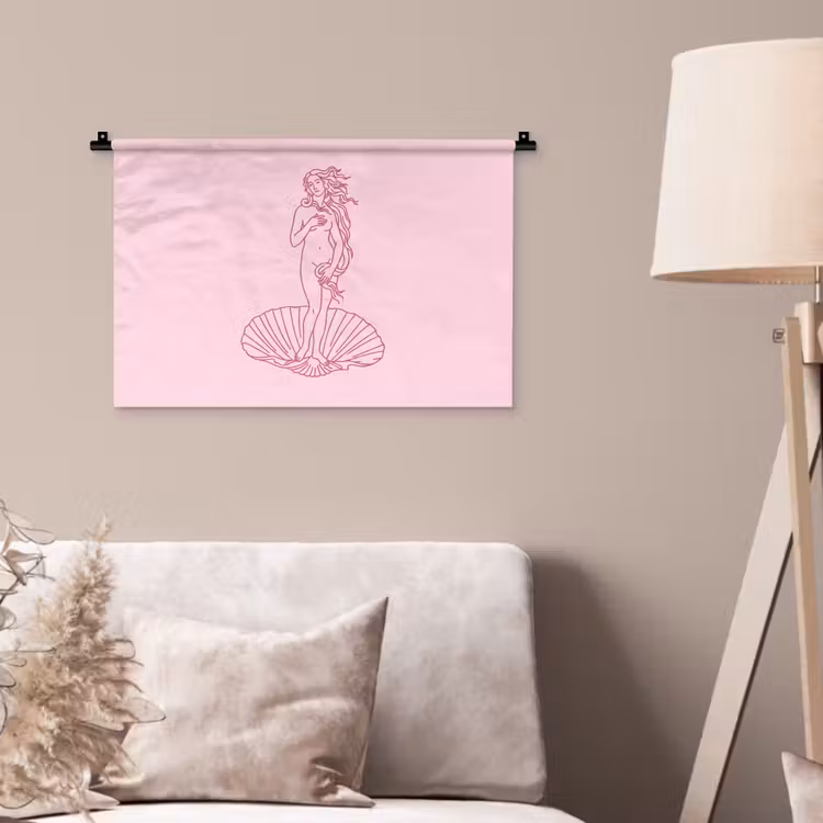 Vrouw - Schelp - Kunst - Lijntekening - Roze Wandkleed katoen klein -sfeer4