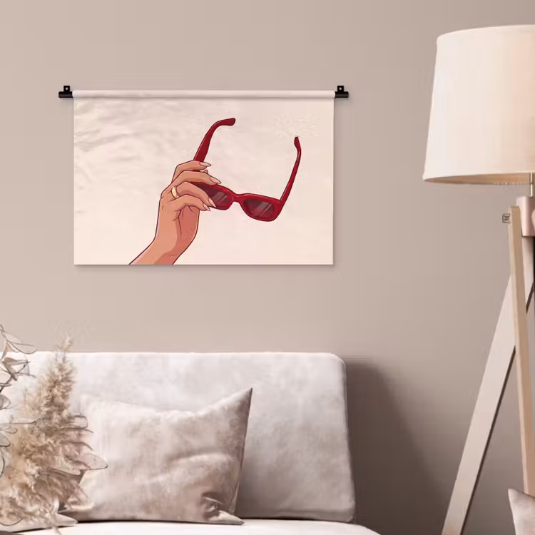 Vrouw - Zonnebril - Mode - Rood - Illustratie Wandkleed katoen klein -sfeer4