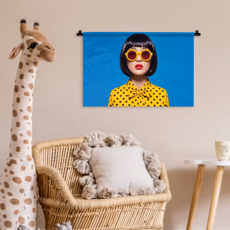 Vrouw - Zonnebril - Pop Art - Portret - Geel Wandkleed katoen klein -wsfeer5_kind