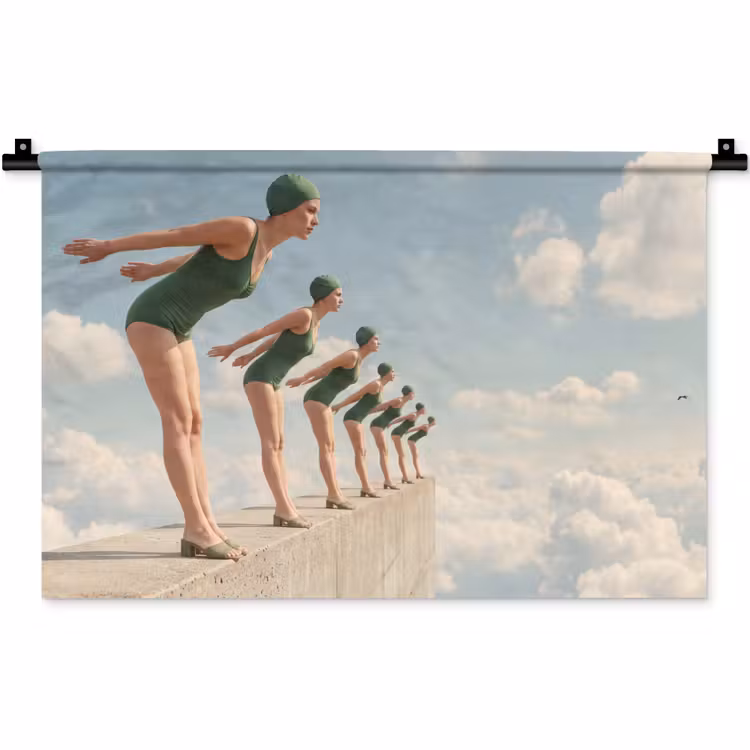 Wall Hanging - Women - Diving Pose - Clouds - Vrouwen - Duikhouding - Wolken Wandkleed katoen klein