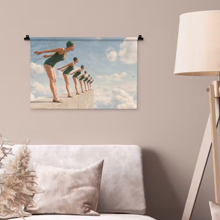 Wall Hanging - Women - Diving Pose - Clouds - Vrouwen - Duikhouding - Wolken Wandkleed katoen klein