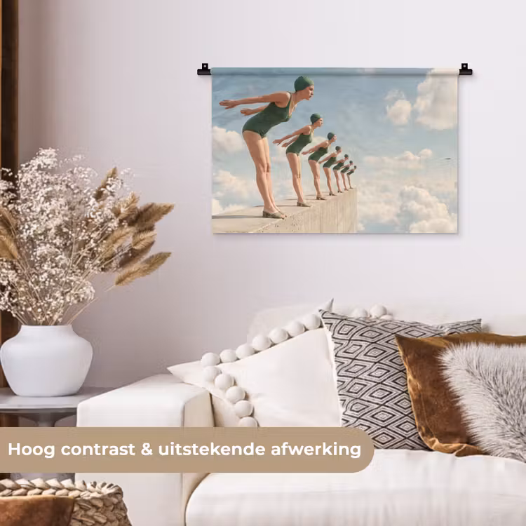 Wall Hanging - Women - Diving Pose - Clouds - Vrouwen - Duikhouding - Wolken Wandkleed katoen klein