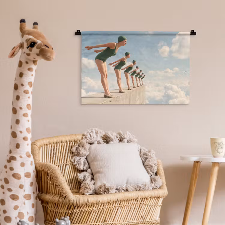 Wall Hanging - Women - Diving Pose - Clouds - Vrouwen - Duikhouding - Wolken Wandkleed katoen klein