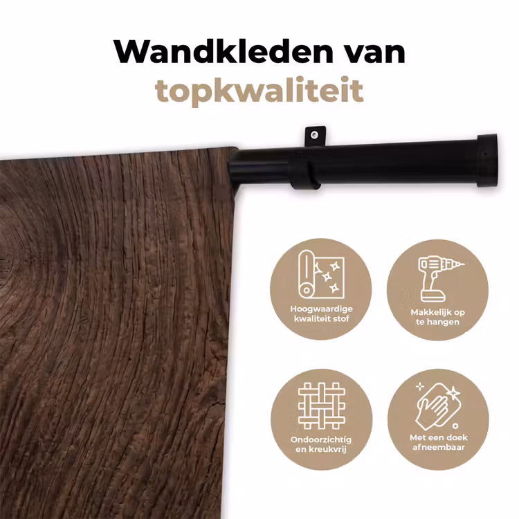 Houtnerf - Textuur - Patroon - Bruin - Rustiek Wandkleed katoen klein -sfeer2