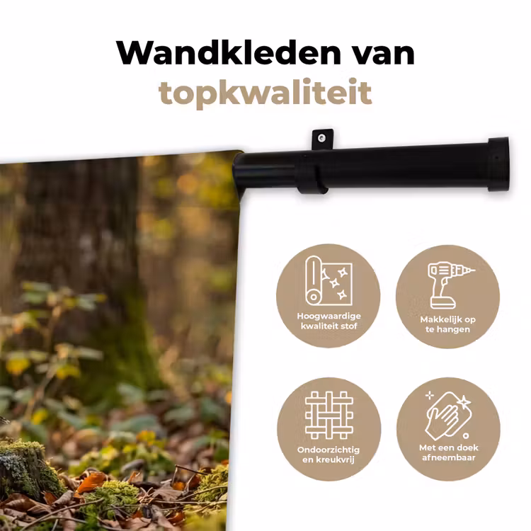 Houtsnip - Bos - Bladeren - Herfst - Gecamoufleerd Wandkleed katoen klein -sfeer2