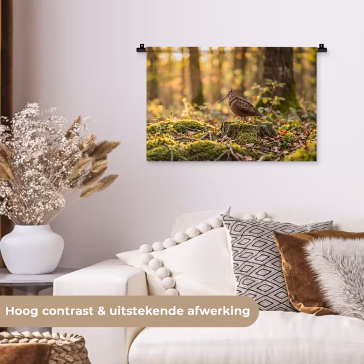 Houtsnip - Bos - Bladeren - Herfst - Gecamoufleerd Wandkleed katoen klein -sfeer1