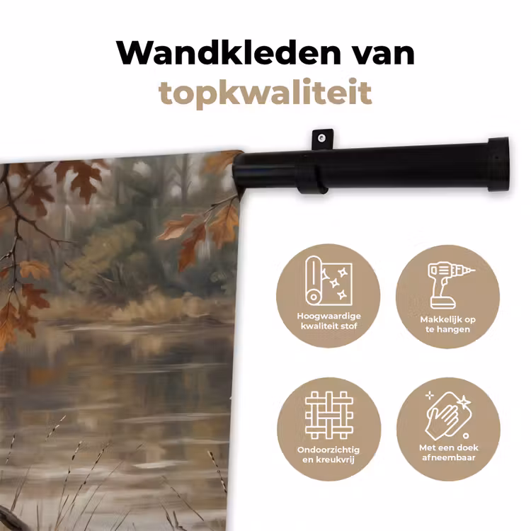 Winterkoninkje - Tak - Rivier - Natuur - Sfeervol Wandkleed katoen klein -sfeer2