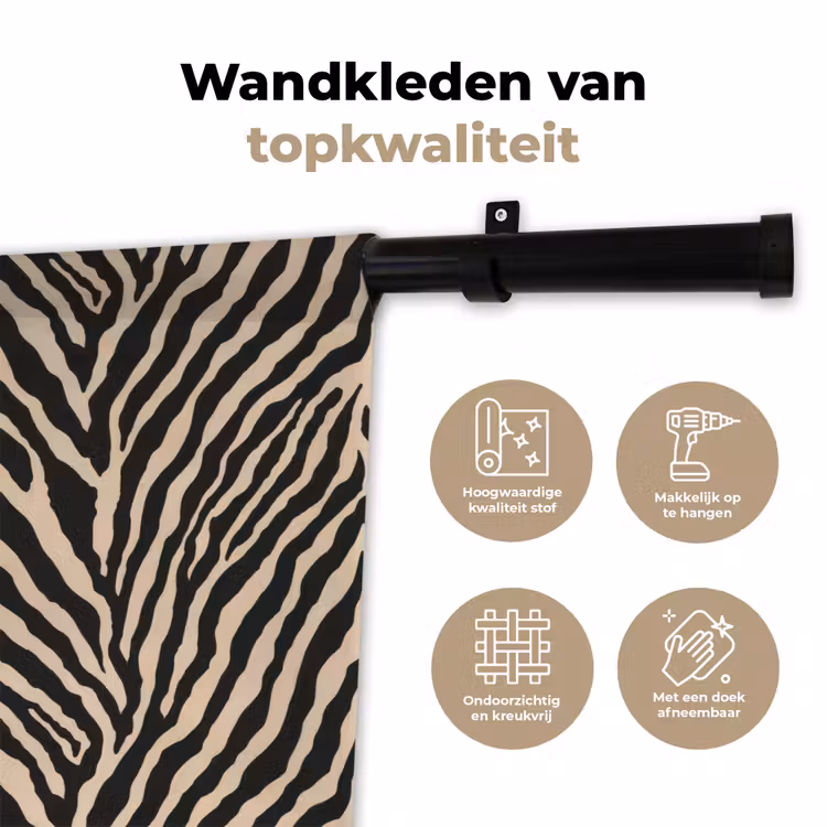 Zebra - Klassiek - Zwart Wandkleed katoen klein 269 -sfeer2