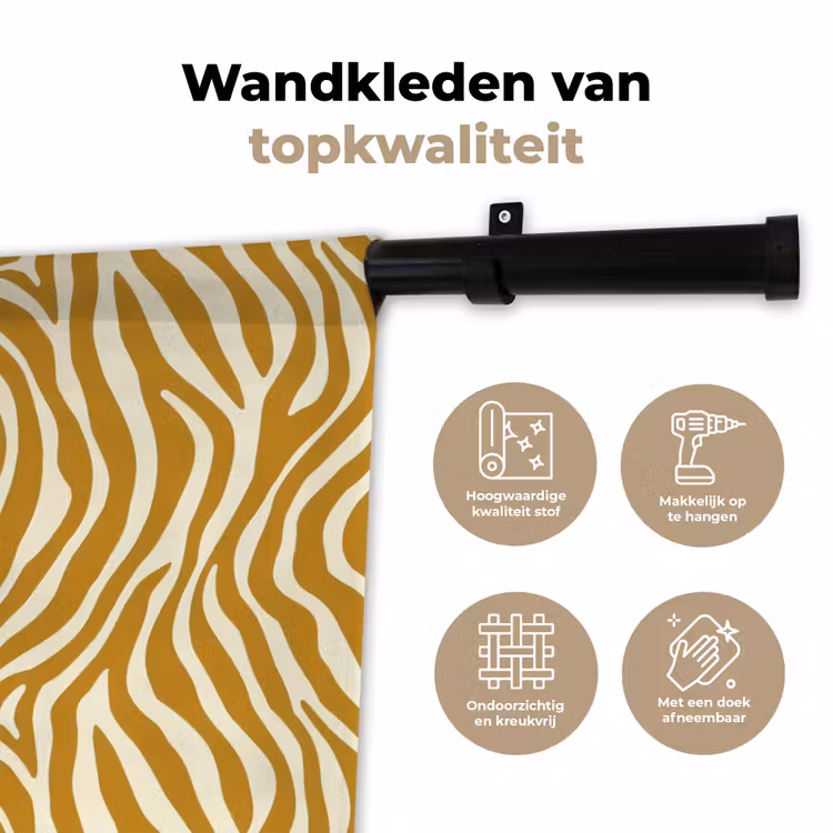 Zebra - Klassiek - Oker - Geel Wandkleed katoen klein 269 -sfeer2