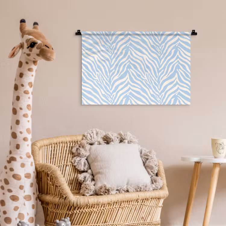 Zebra - Motief - Blauw - Wit Wandkleed katoen klein 269 -wsfeer5_kind