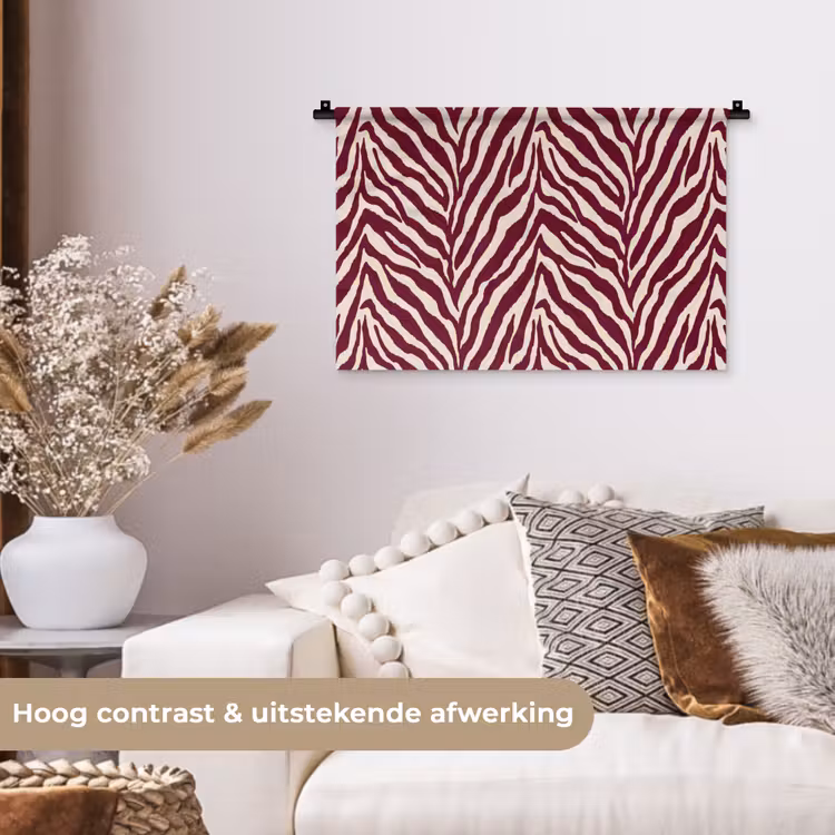 Zebra - Motief - Bordeaux - Rood Wandkleed katoen klein 269 -sfeer1