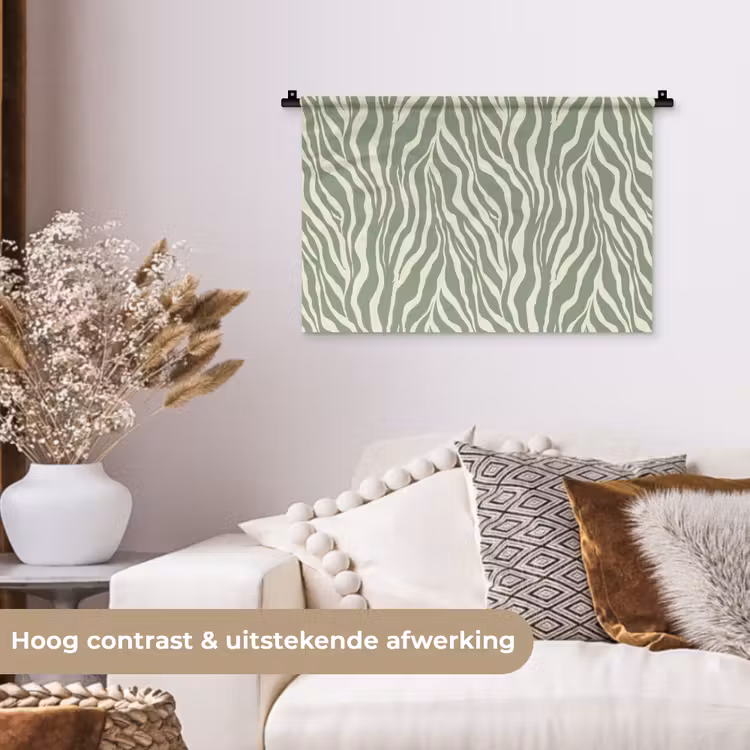 Zebra - Motief - Groen Wandkleed katoen klein 269 -sfeer1