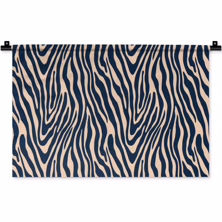 Zebra - Patroon - Blauw - Beige Wandkleed katoen klein 269 -zz3d