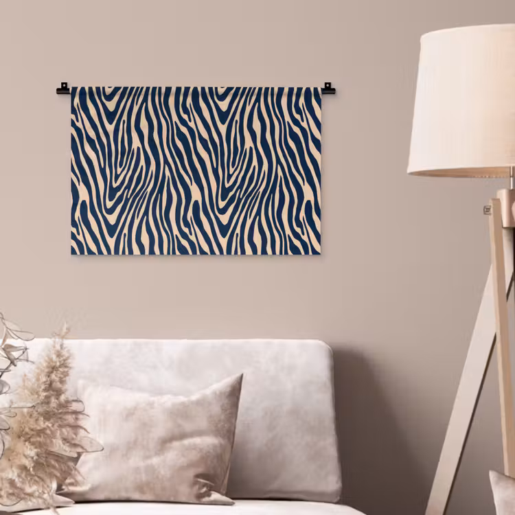 Zebra - Patroon - Blauw - Beige Wandkleed katoen klein 269 -sfeer4