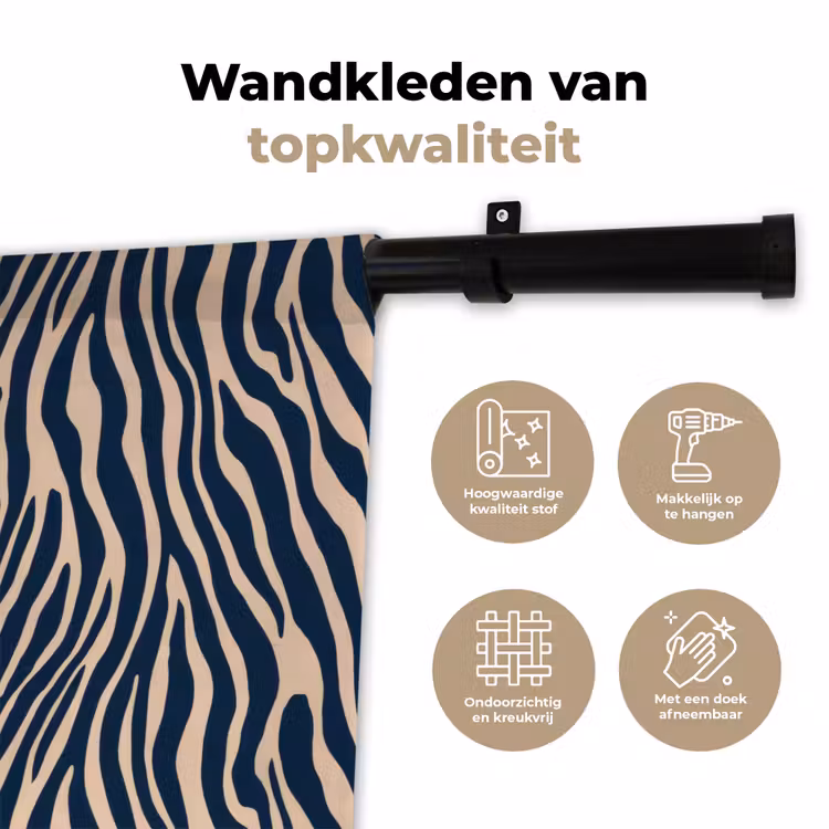 Zebra - Patroon - Blauw - Beige Wandkleed katoen klein 269 -sfeer2