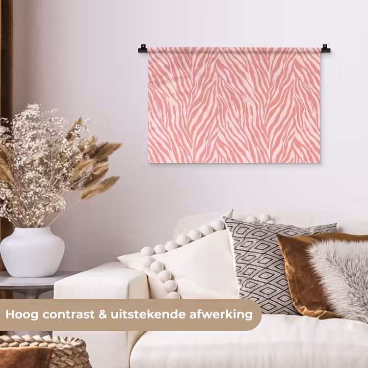 Zebra - Print - Roze Wandkleed katoen klein 269 -sfeer1