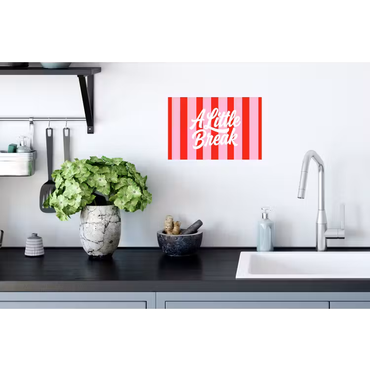 A Little Break - Strepen - Rood - Roze Muursticker klein -keuken