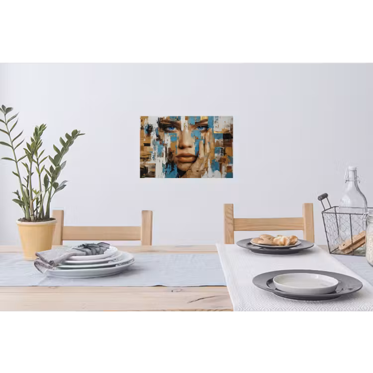 Abstract - Penseelstreken - Blauw - Gezicht Muursticker klein -eettafel