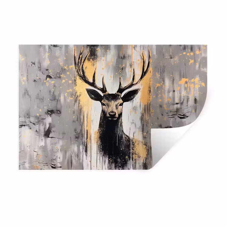 Abstract - Hert - Gewei - Goud Muursticker klein -3d