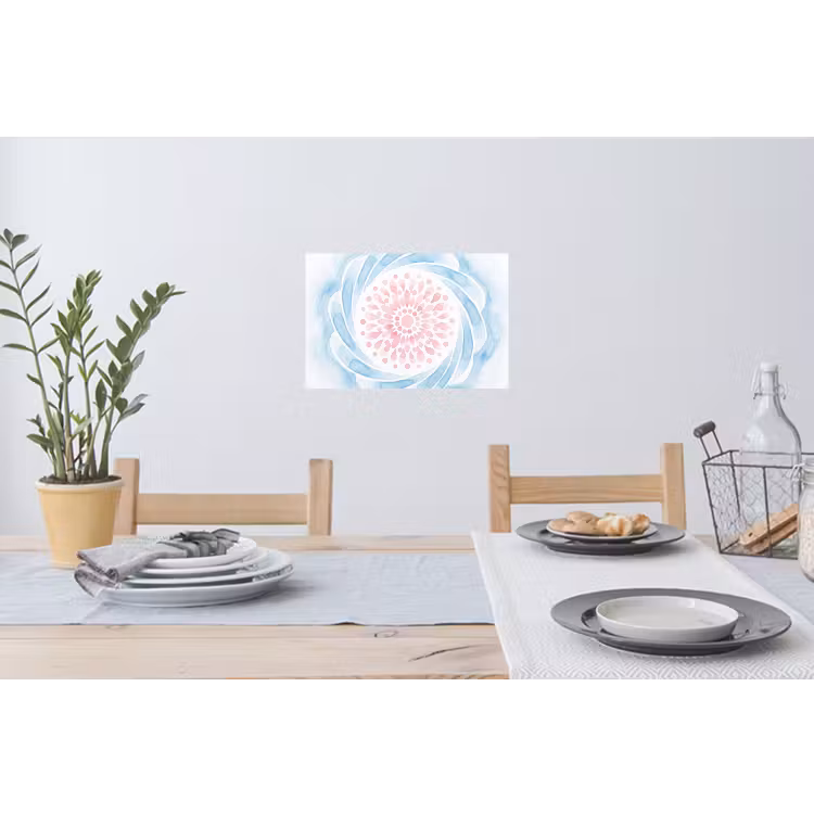 Abstract - Bloemvorm - Aquarel - Roze - Blauw Muursticker klein -eettafel