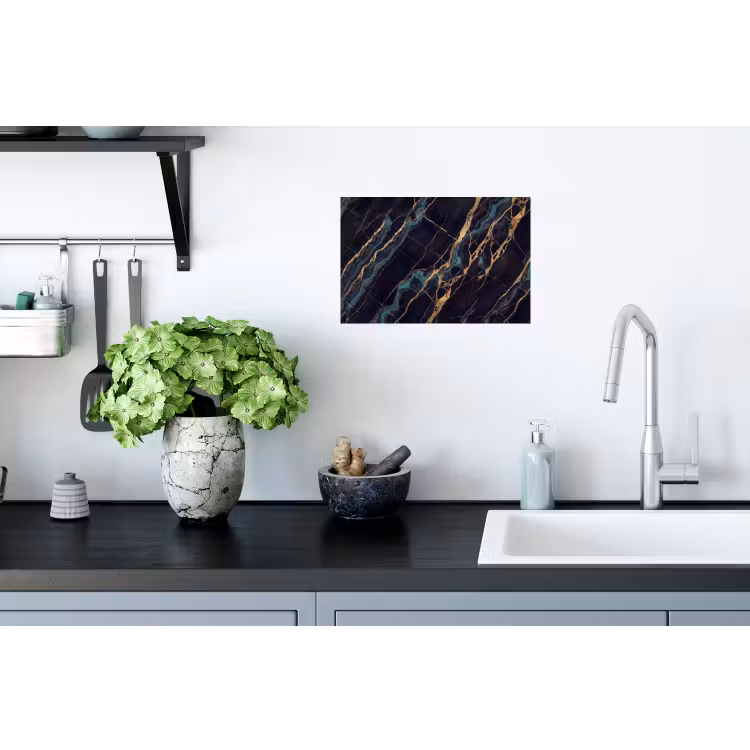 Abstract - Gouden lijnen - Kunst - Modern - Zwart Muursticker klein -keuken