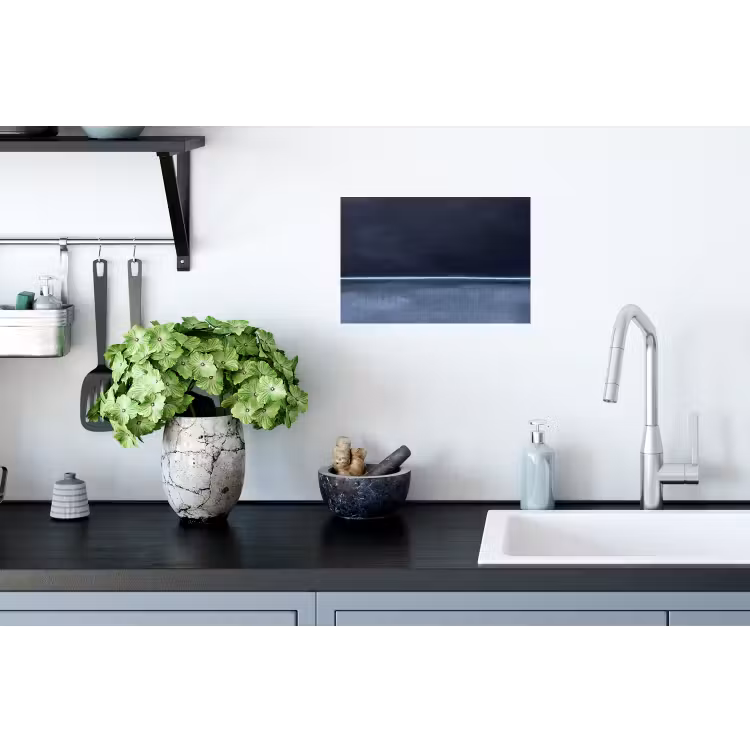 Abstract - Horizontale lijn - Minimalistisch - Donkerblauw - Kunst Muursticker klein -keuken