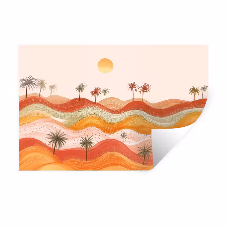 Abstract landschap - Palmbomen - Kleurrijk Muursticker klein -3d