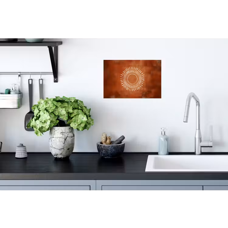 Abstract - Lijnen - Zonnestralen - Roodbruin Muursticker klein -keuken