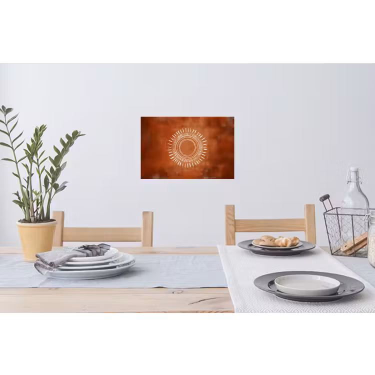 Abstract - Lijnen - Zonnestralen - Roodbruin Muursticker klein -eettafel