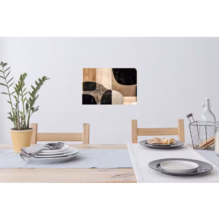 Abstract - Vlakken - Zwart - Rond Muursticker klein -eettafel