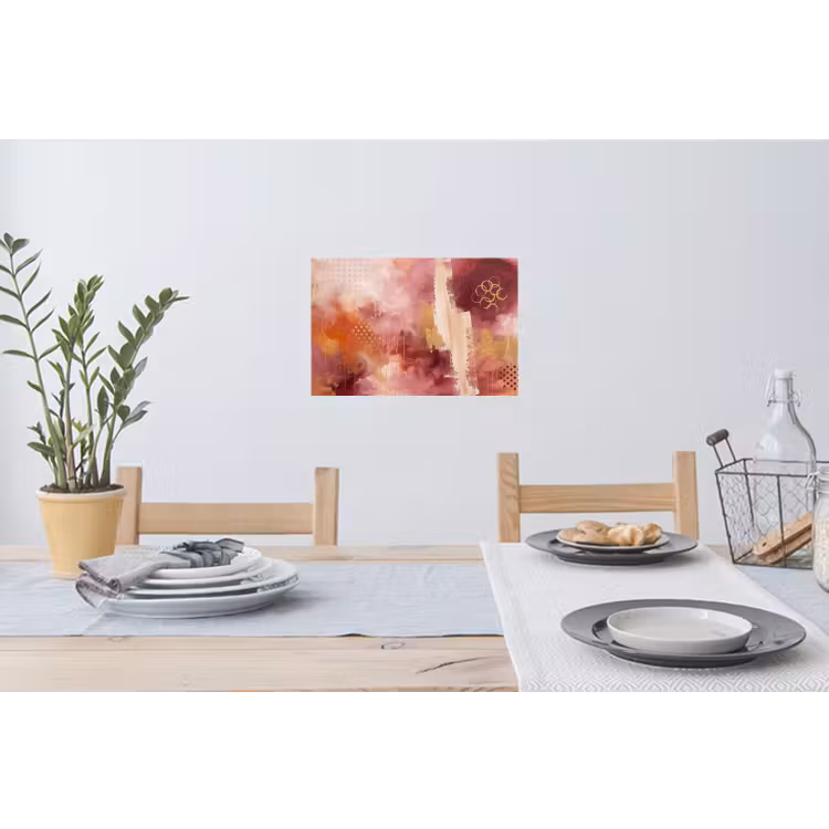 Abstract - Rood - Goud - Modern - Kunst Muursticker klein -eettafel