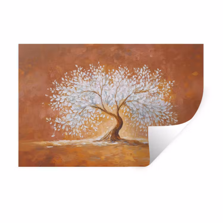 Abstract - Boom - Wit - Bladeren Muursticker klein -3d