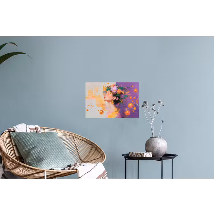 Abstract - Vrouw - Bloemenkroon - Goud Muursticker klein -plant