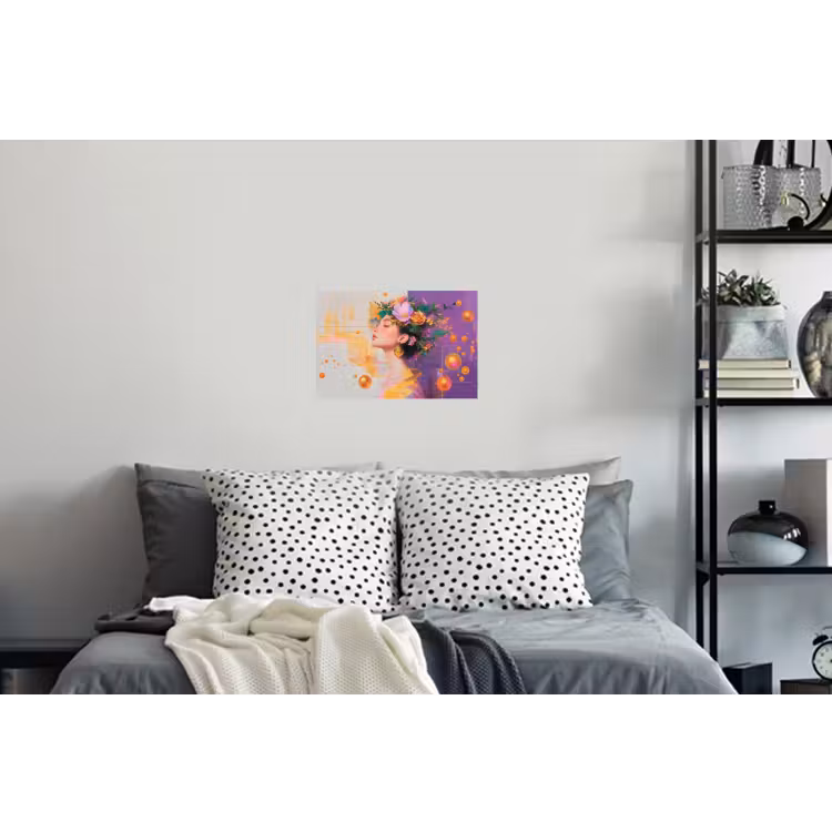 Abstract - Vrouw - Bloemenkroon - Goud Muursticker klein -slaapkamer