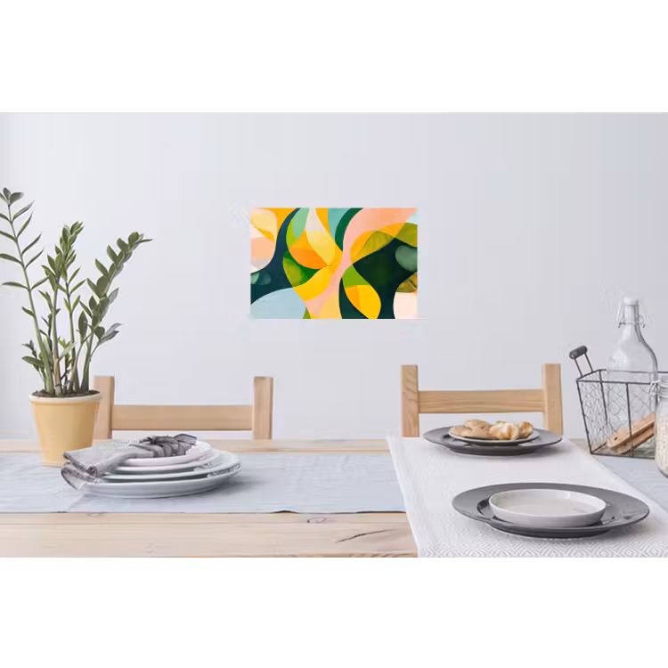 Abstract - Geel - Roze - Groen Muursticker klein -eettafel