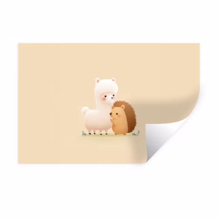 Alpaca - Egel - Bruin - Knuffelen Muursticker klein -3d