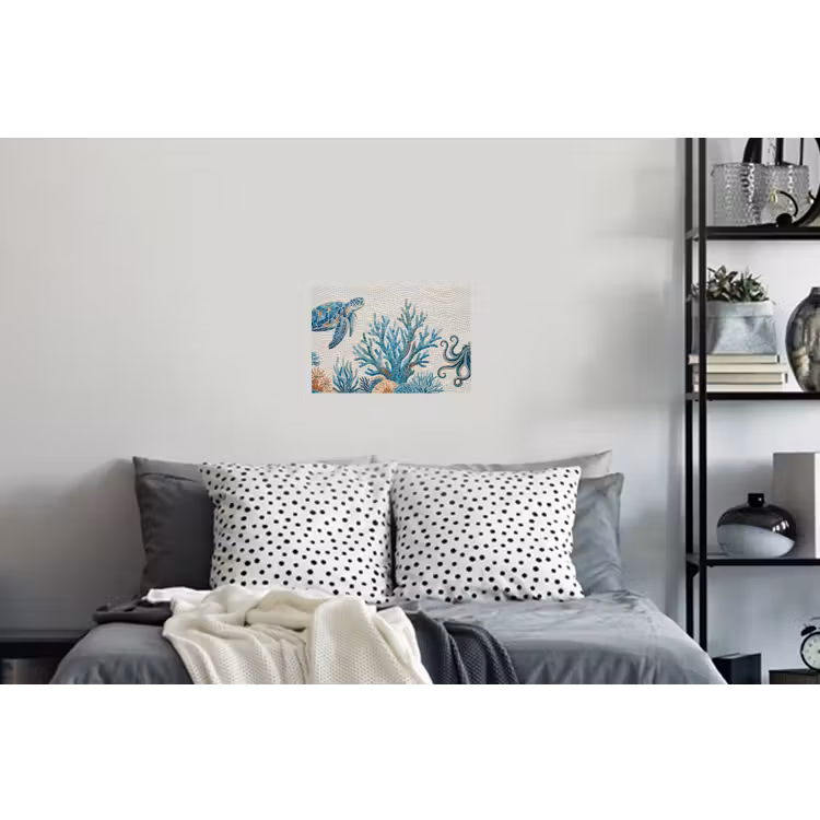Dieren - Onderwater - Natuur - Mozaïek - Blauw Muursticker klein -slaapkamer
