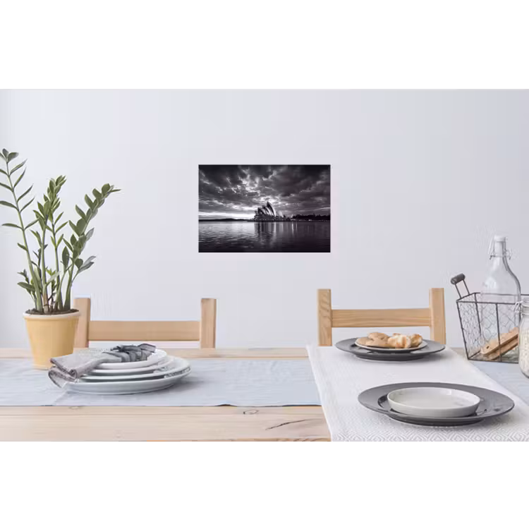 Architectuur - Water - Stad - Modern - Zwart-wit Muursticker klein -eettafel