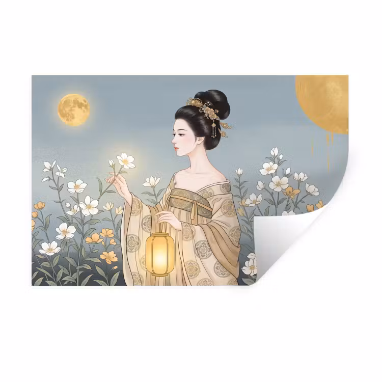 Aziatisch - Vrouw - Kimono Muursticker klein -3d